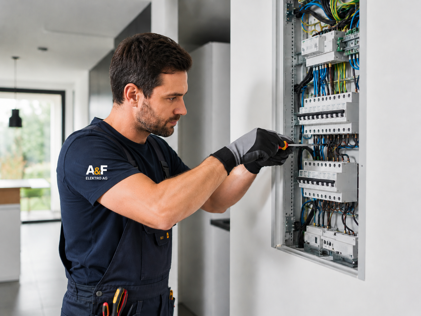 Elektriker arbeitet am Verteilerkasten im Neubau in Biel/Bienne